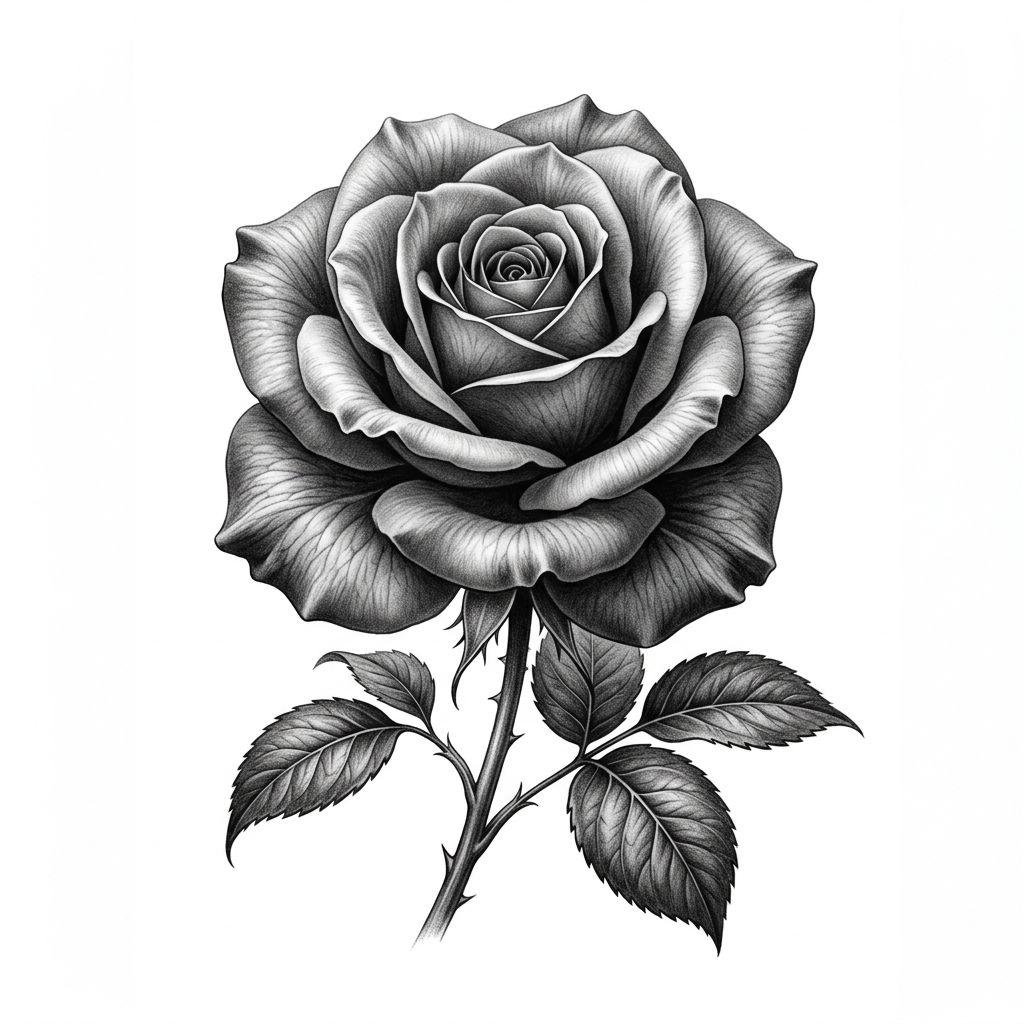idée tatouage fleur rose realiste botanique, design sur fond blanc
