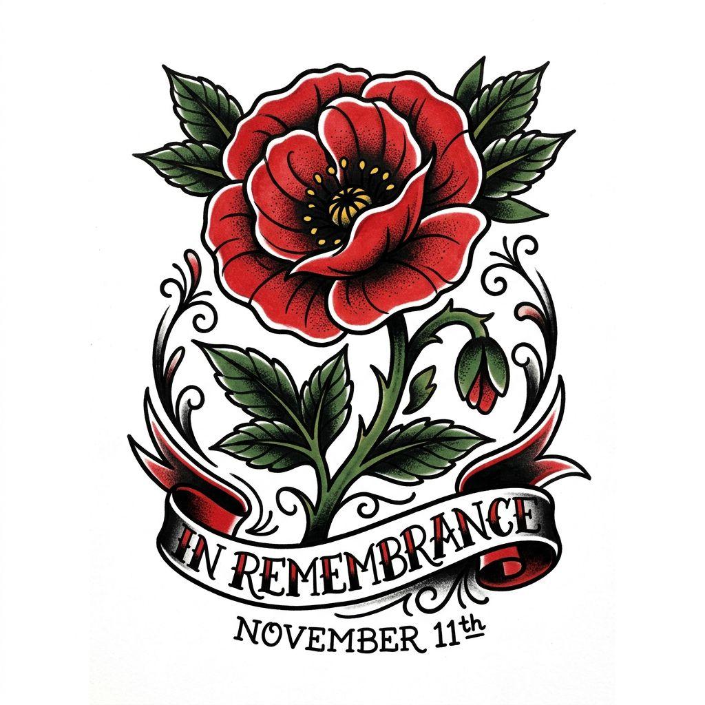idée tatouage fleur coquelicot old school, design sur fond blanc