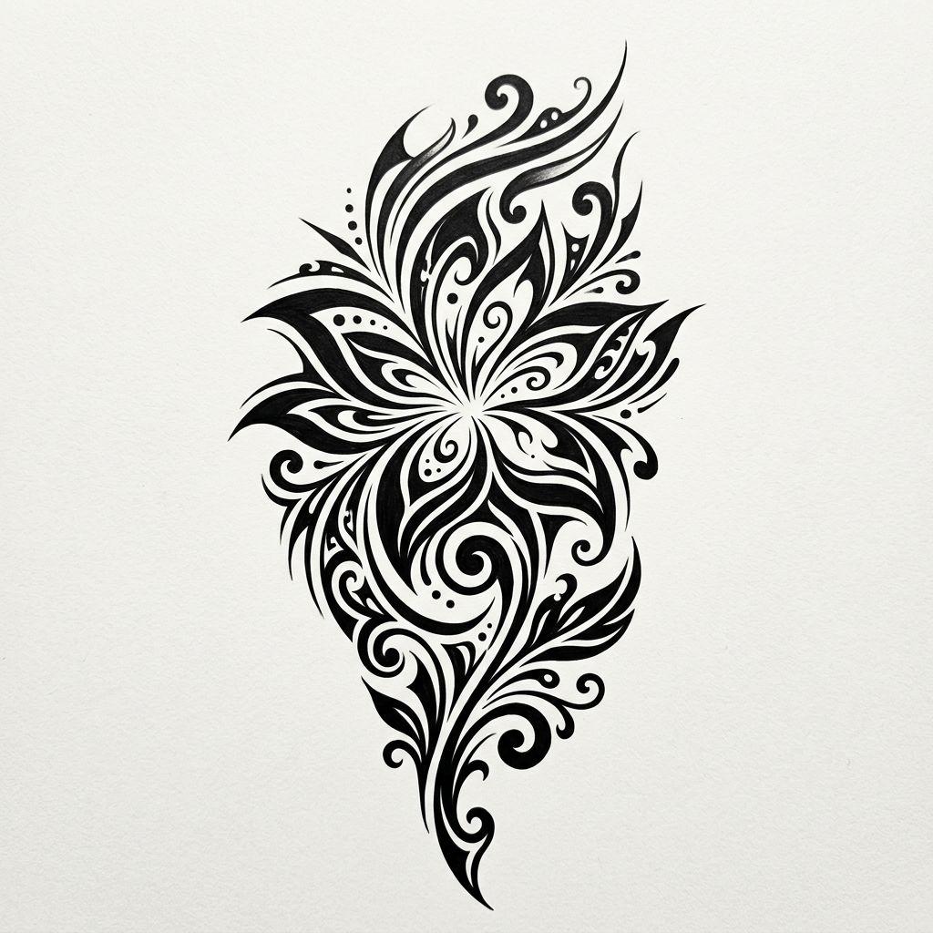 idée tatouage fleur fleur tribale moderne, design sur fond blanc