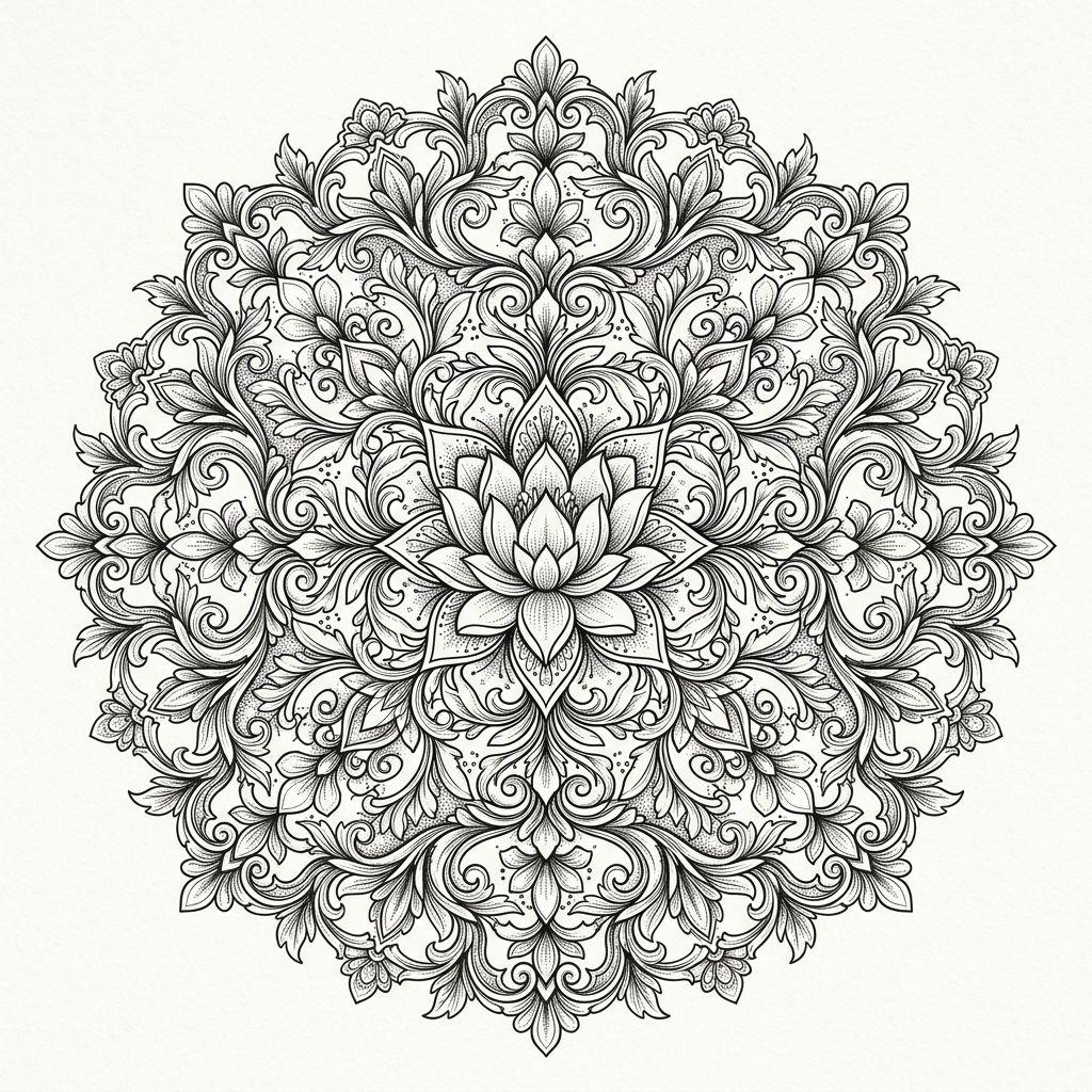 idée tatouage fleur mandala floral ornemental, design sur fond blanc