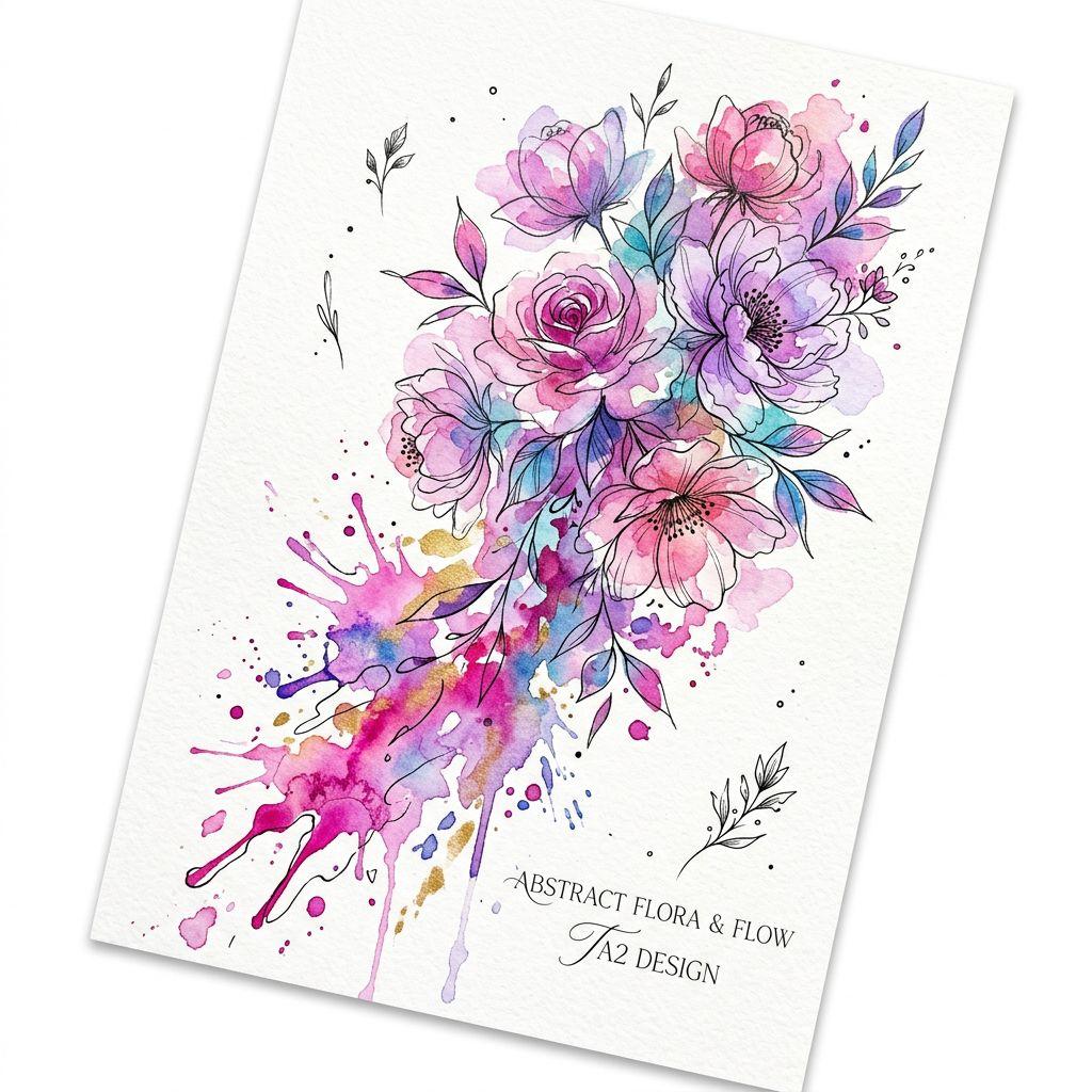 idée tatouage fleur fleurs aquarelle splash, design sur fond blanc