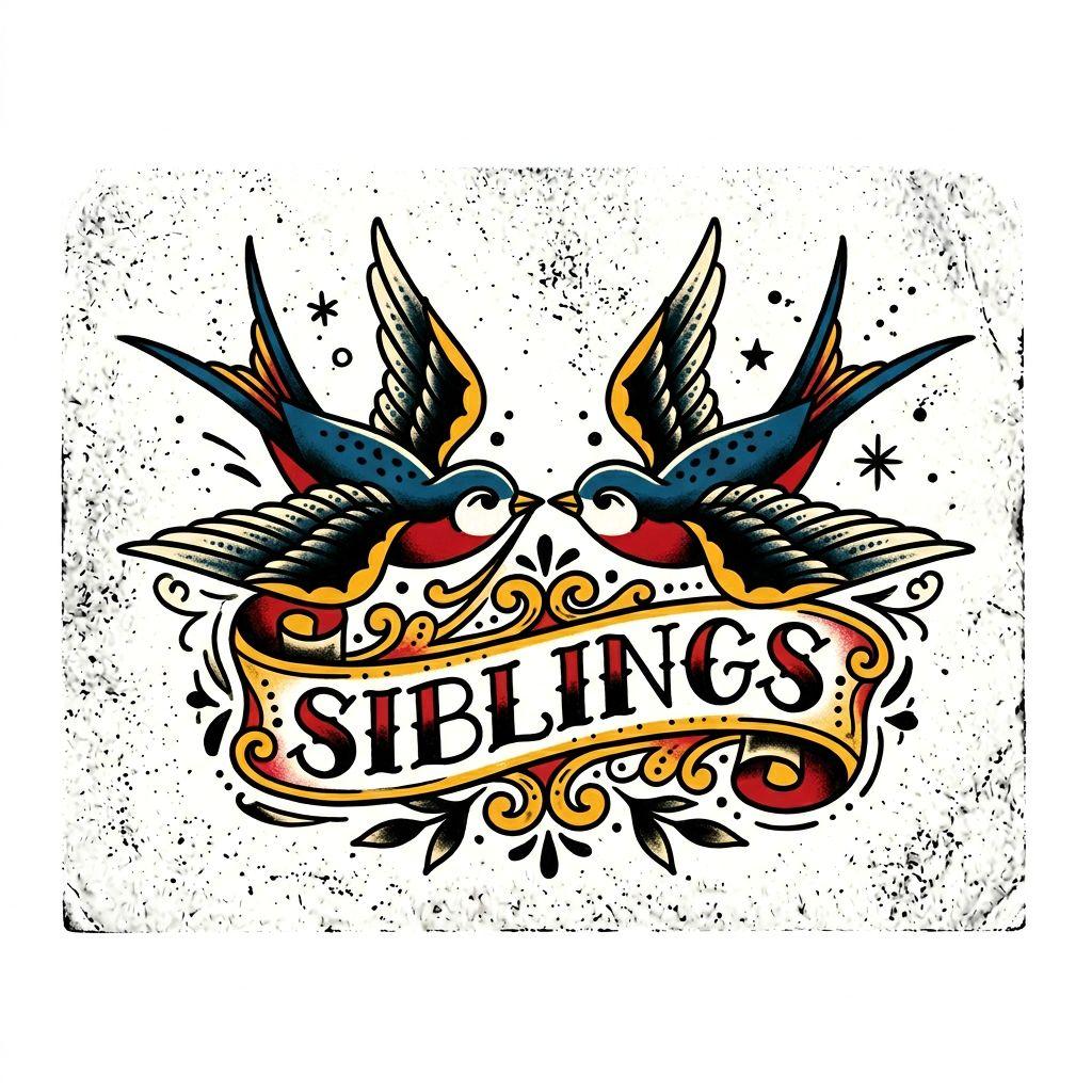 idée tatouage frère et sœur hirondelles old school, design sur fond blanc