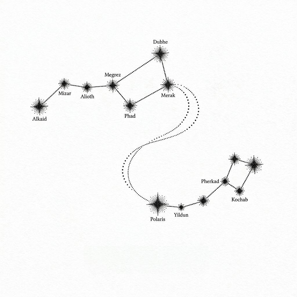 idée tatouage frère et sœur constellations dotwork, design sur fond blanc