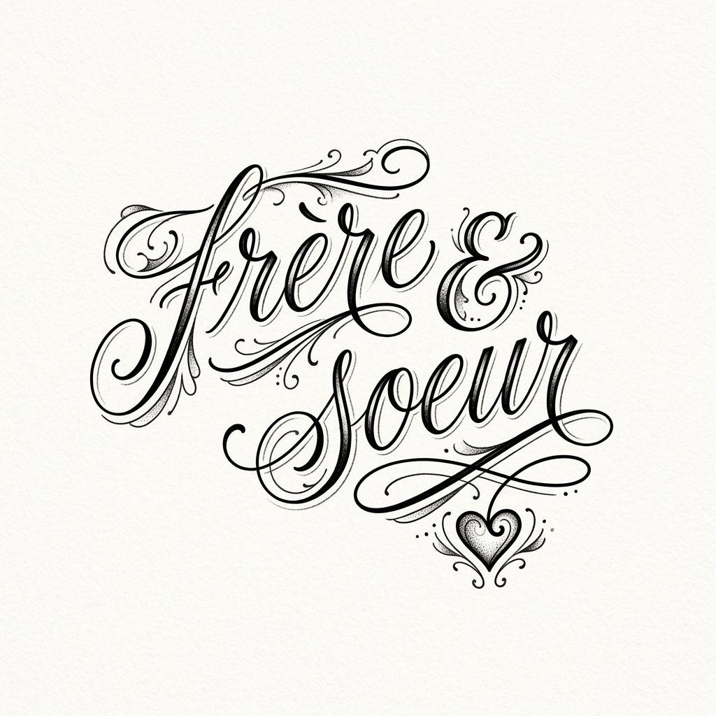 idée tatouage frère et sœur lettrage frère et sœur, design sur fond blanc