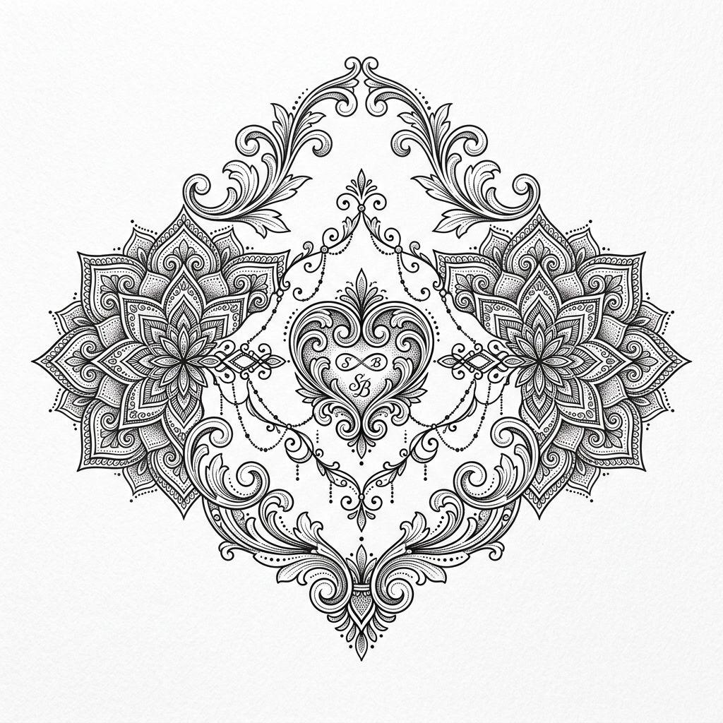 idée tatouage frère et sœur mandala siblings ornemental, design sur fond blanc