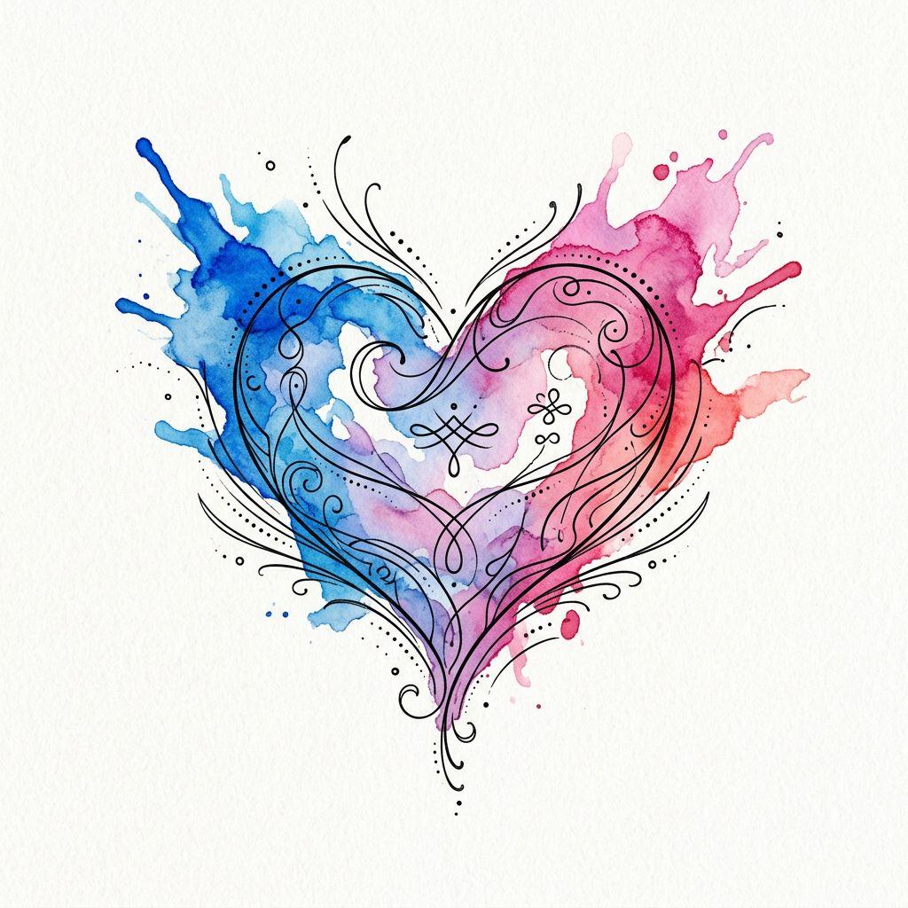 idée tatouage frère et sœur aquarelle siblings, design sur fond blanc