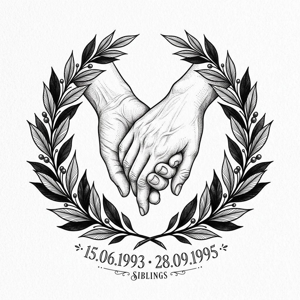 idée tatouage frère et sœur mains illustratives premium, design sur fond blanc