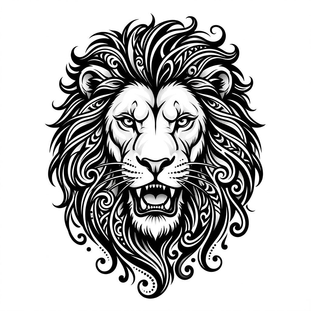 idée tatouage homme lion blackwork, design sur fond blanc
