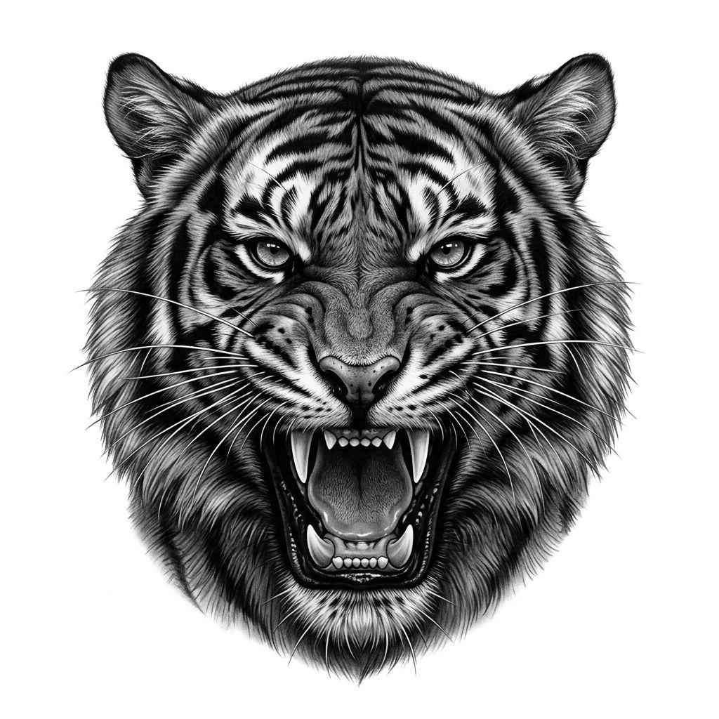 idée tatouage homme tigre réaliste, design sur fond blanc