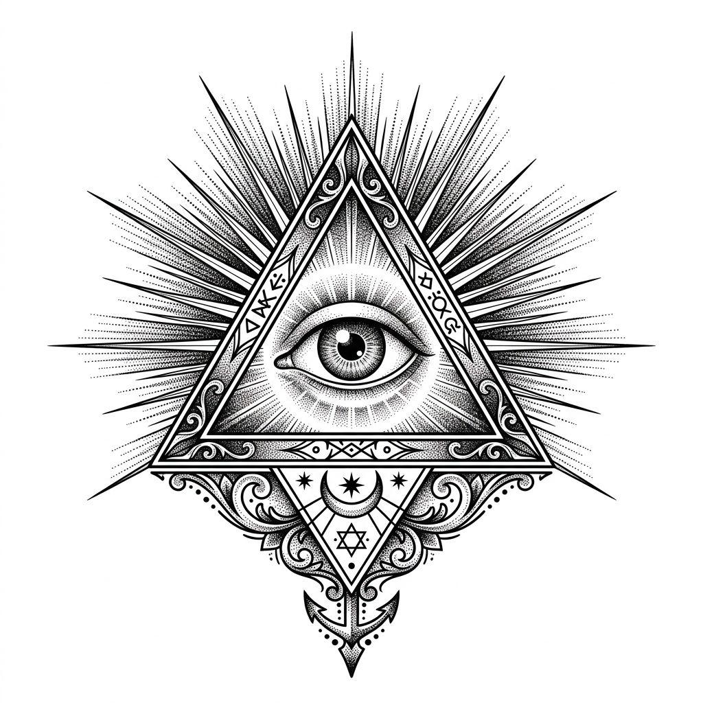 idée tatouage homme œil de la providence, design sur fond blanc