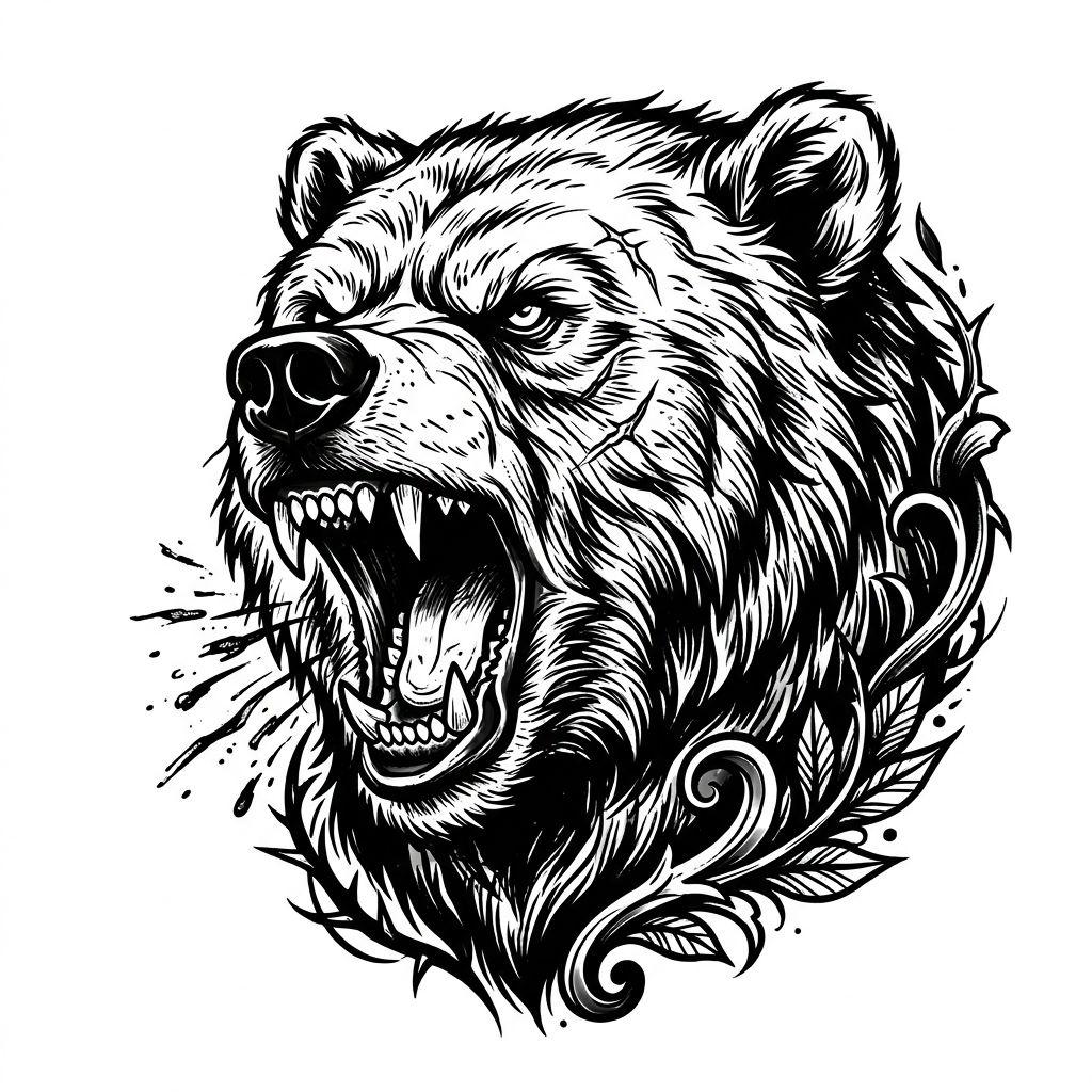 idée tatouage homme ours grizzly, design sur fond blanc