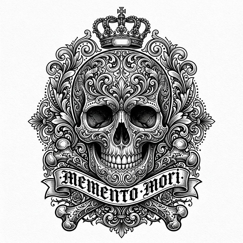 idée tatouage homme crâne ornemental, design sur fond blanc
