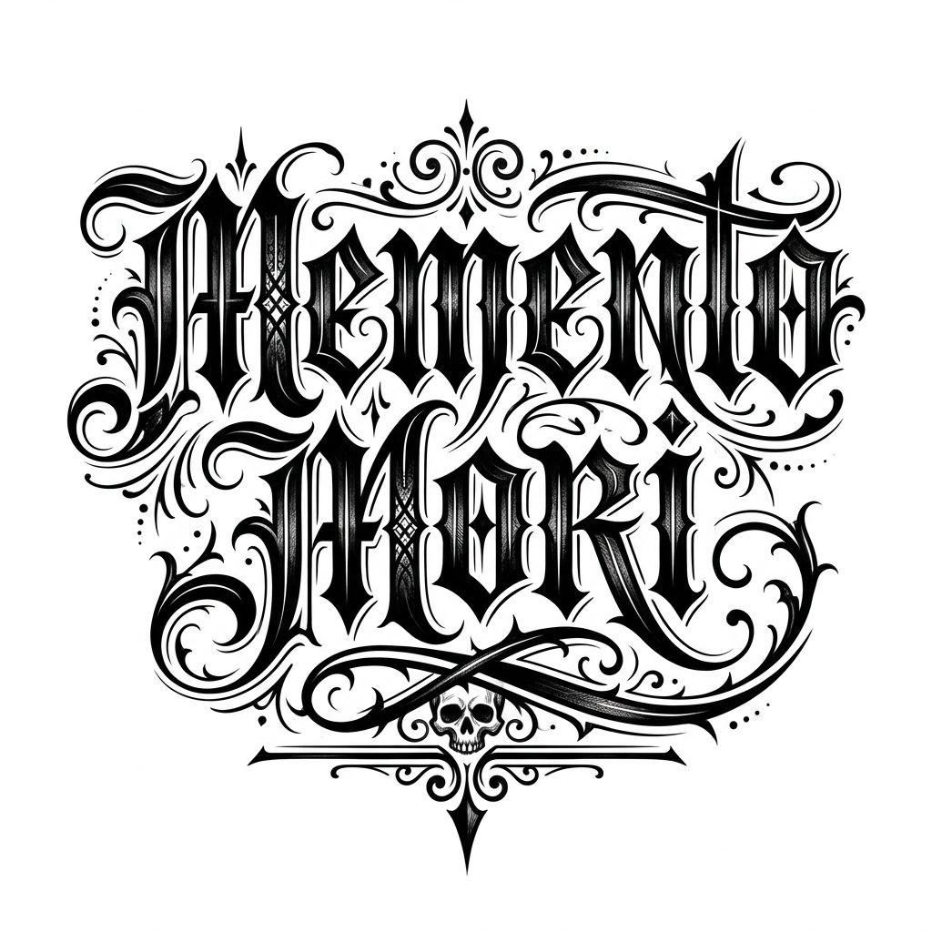 idée tatouage homme lettrage memento mori, design sur fond blanc