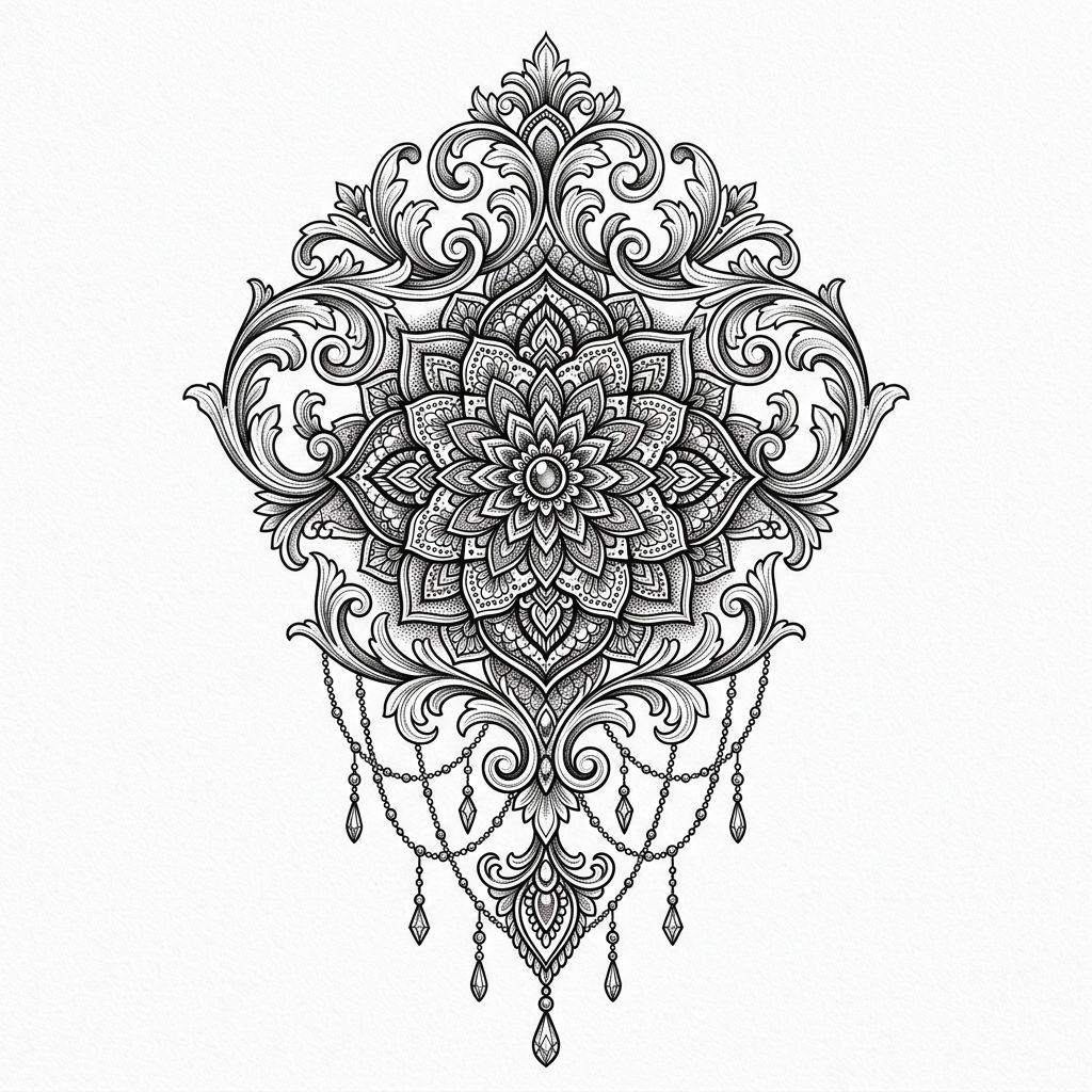 idée tatouage homme mandala ornemental, design sur fond blanc