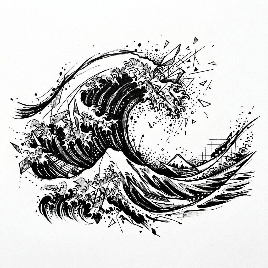 idée tatouage homme vague abstraite, design sur fond blanc