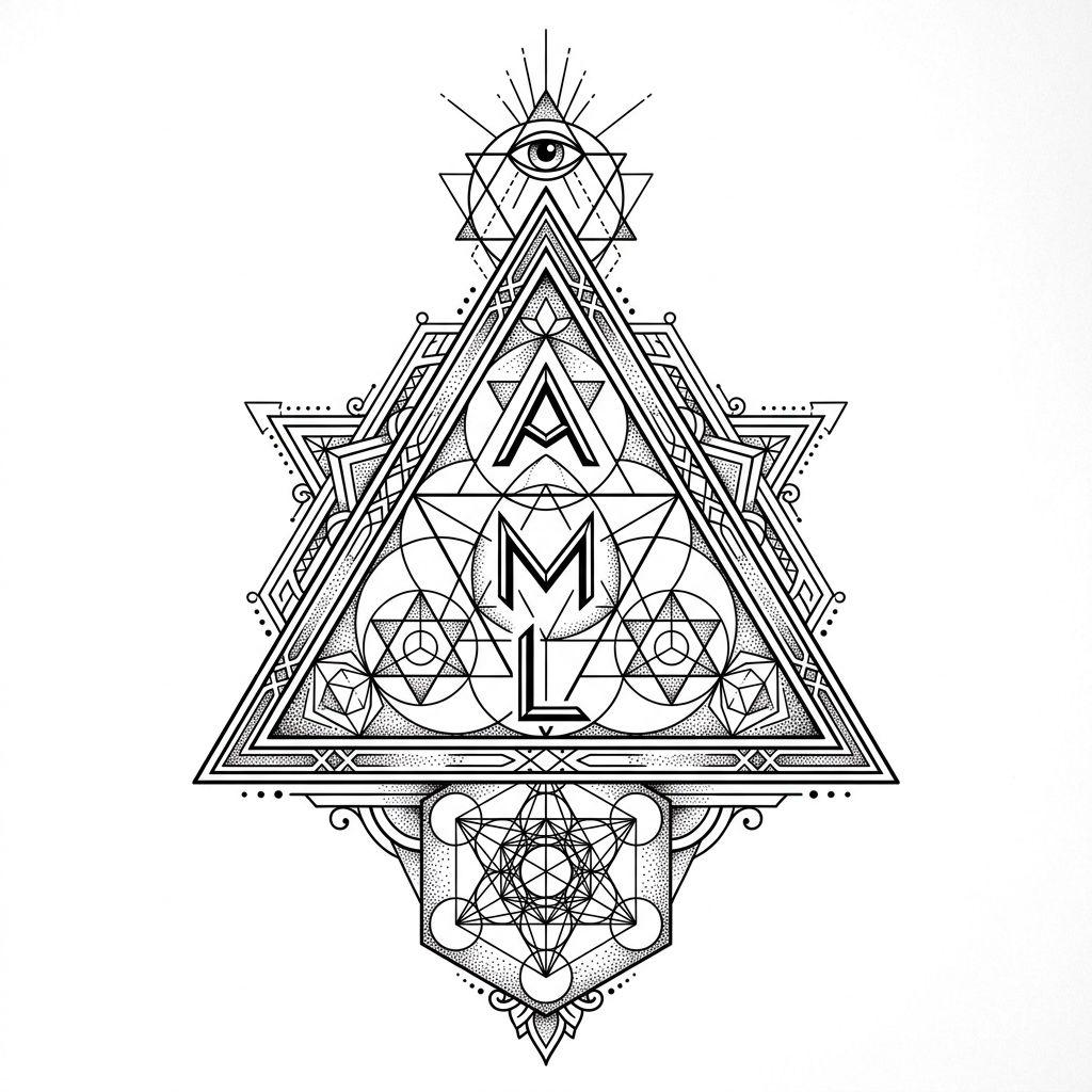 idée tatouage initiales famille initiales géométriques, design sur fond blanc