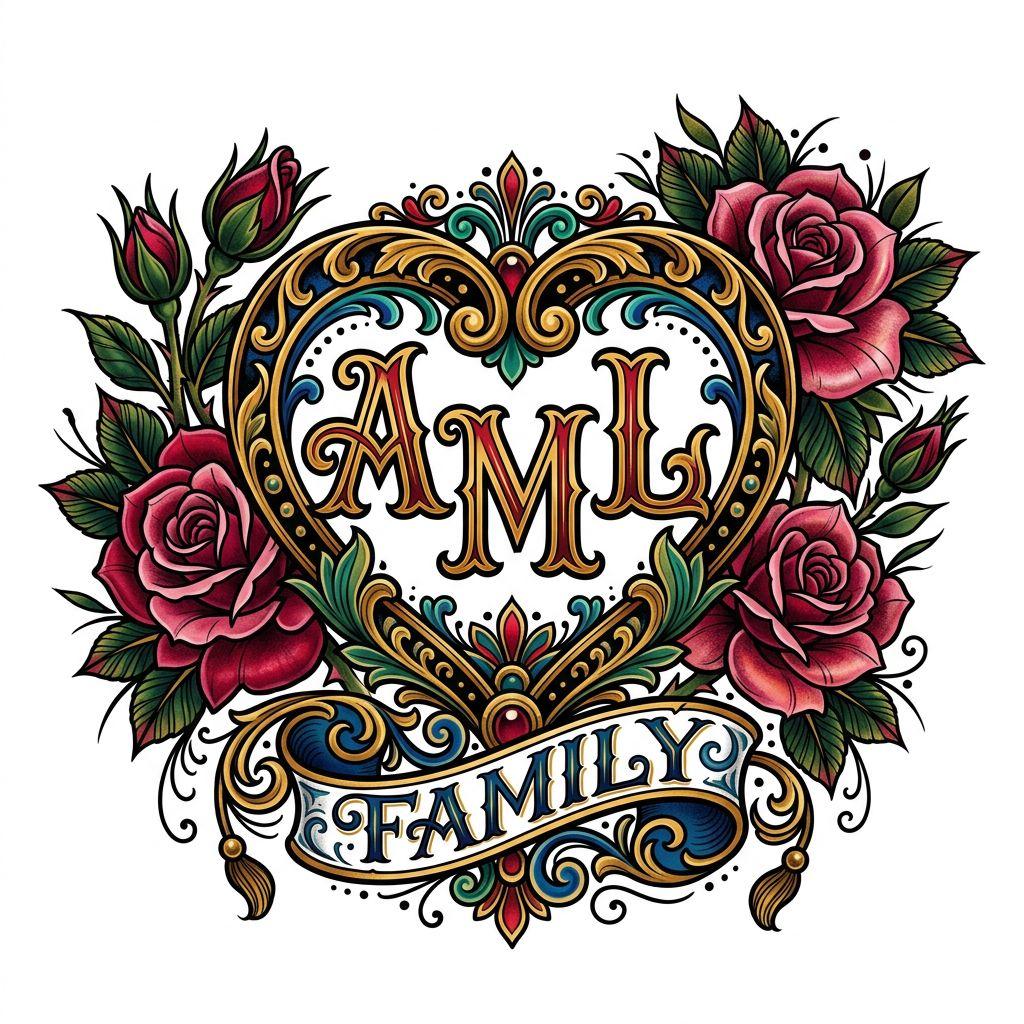 idée tatouage initiales famille initiales néo-traditionnelles, design sur fond blanc