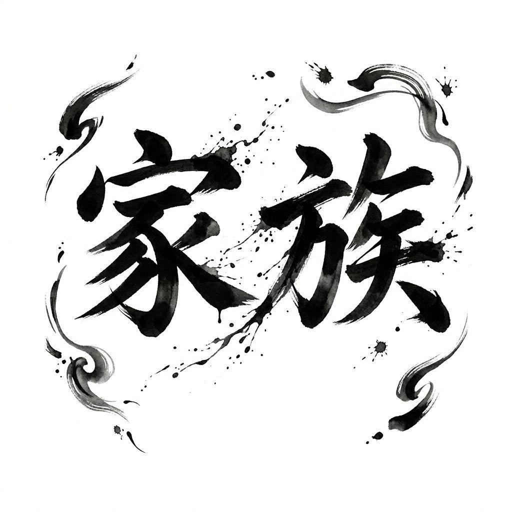 idée tatouage initiales famille initiales kanji famille, design sur fond blanc