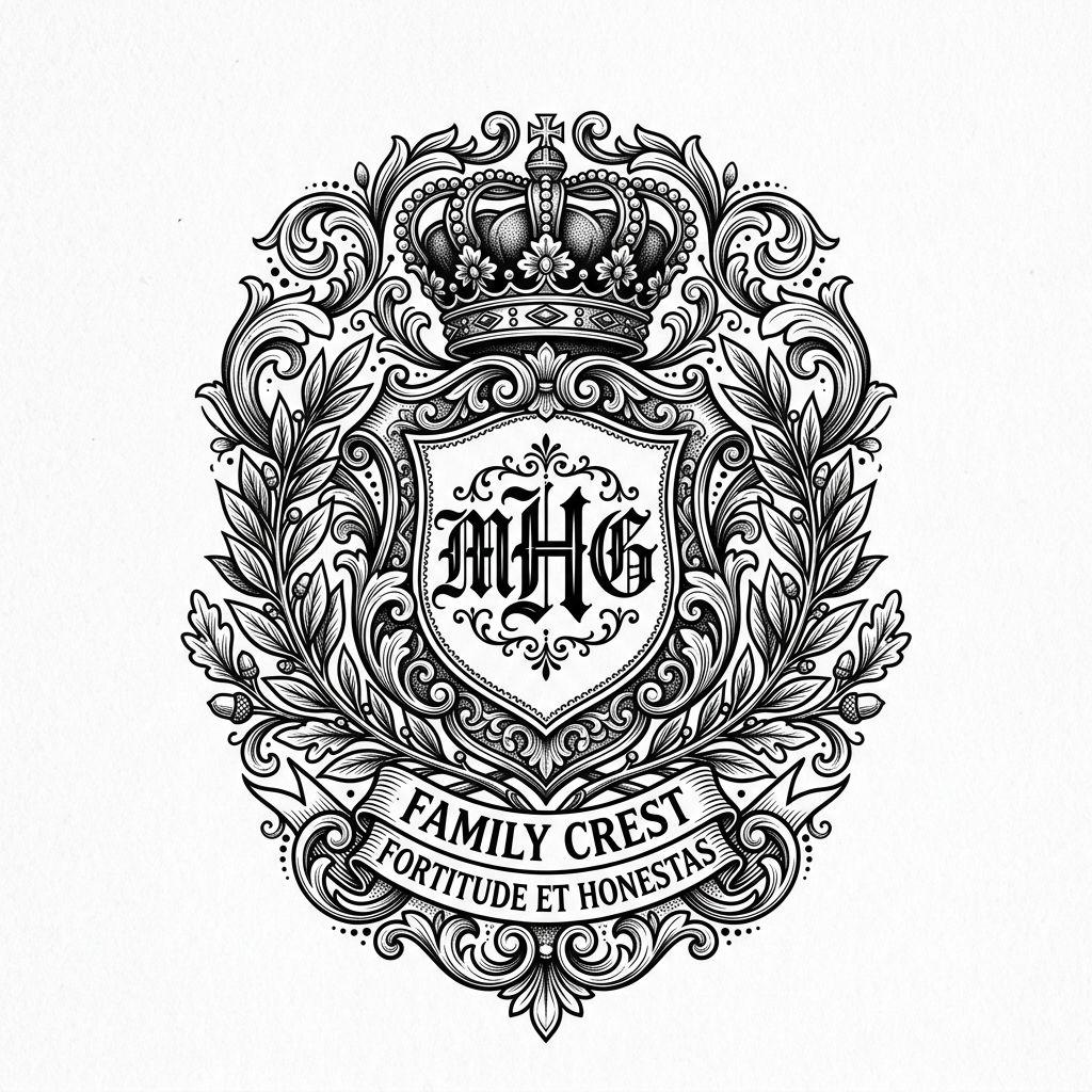 idée tatouage initiales famille initiales blason famille, design sur fond blanc