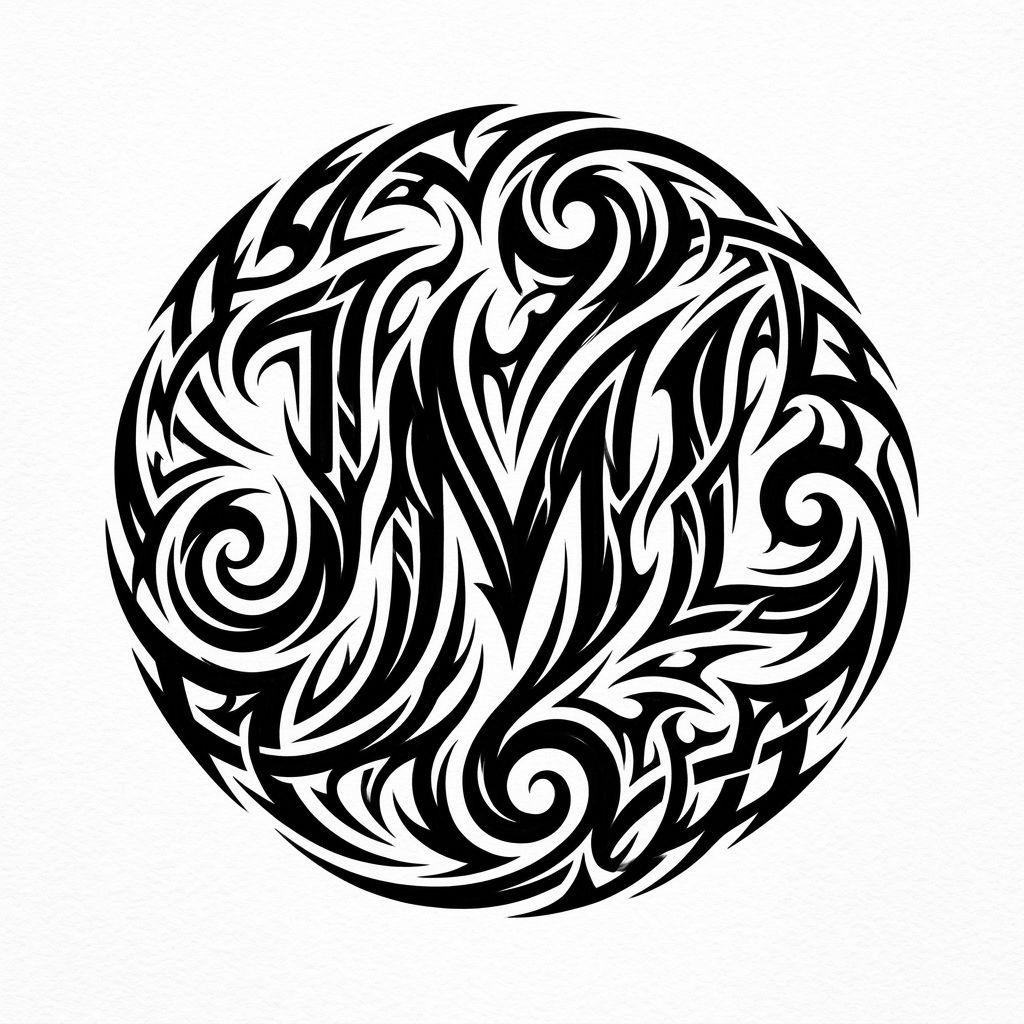 idée tatouage initiales famille initiales tribal, design sur fond blanc