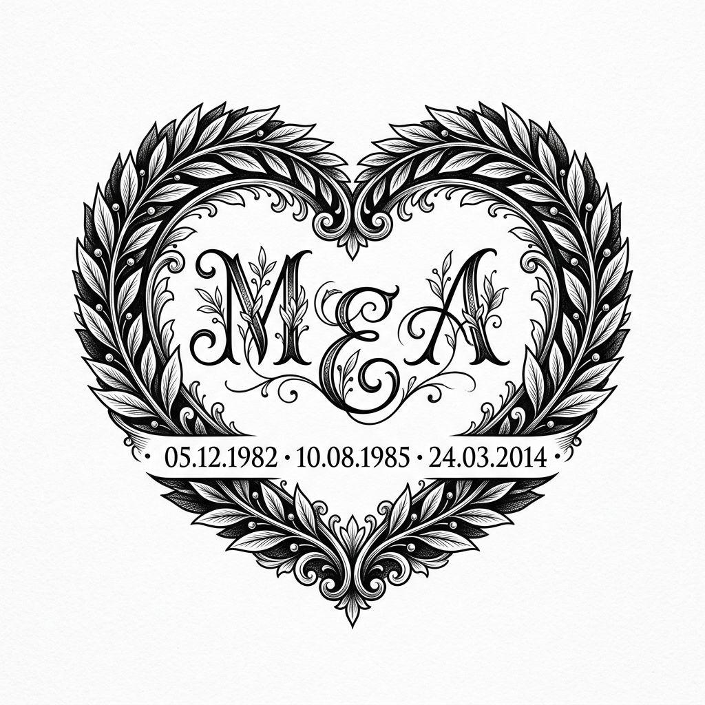idée tatouage initiales famille initiales premium artistique, design sur fond blanc