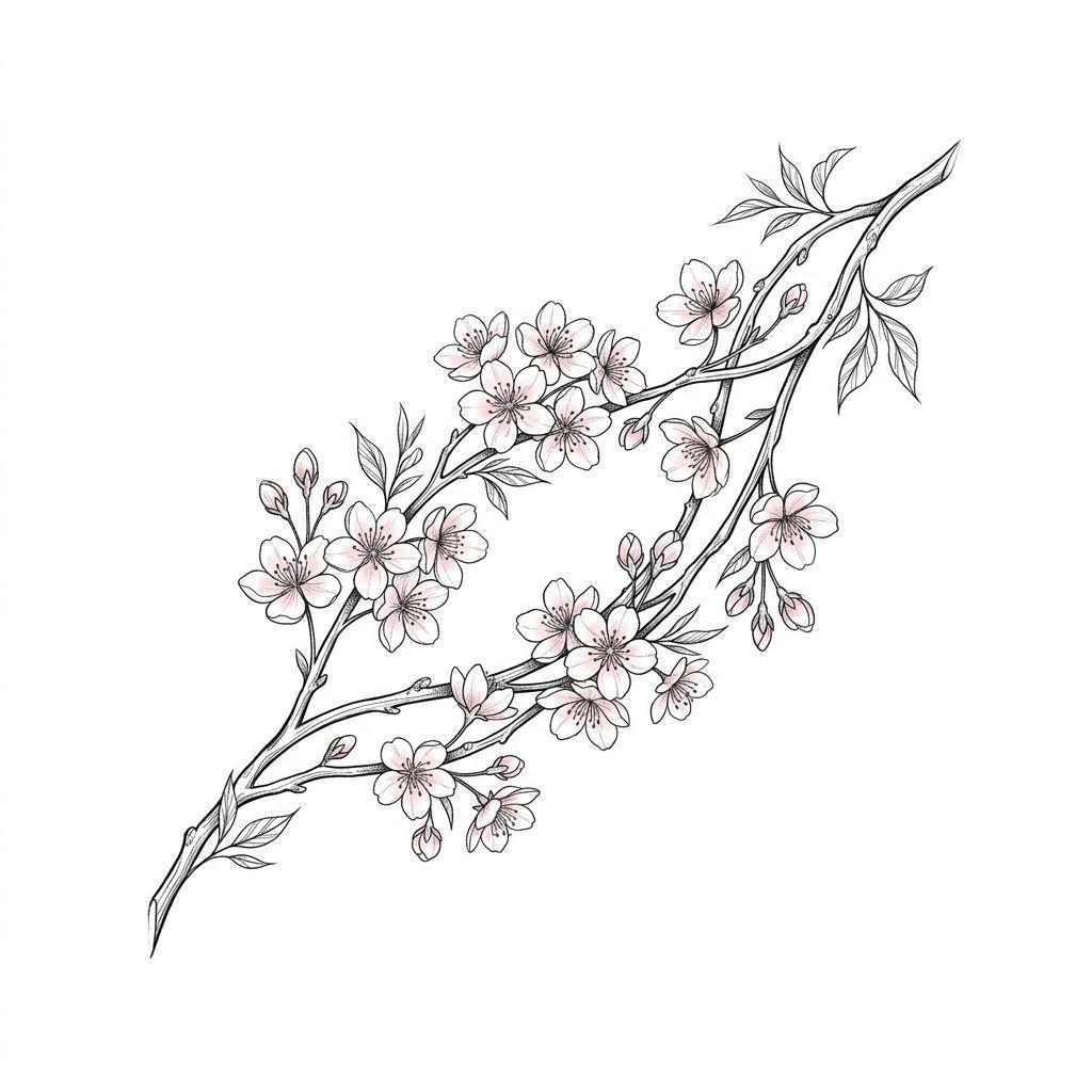 idée tatouage japonais sakura entrelace floral, design sur fond blanc