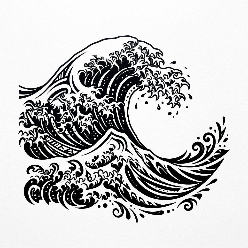 idée tatouage japonais vague japonaise tribale, design sur fond blanc