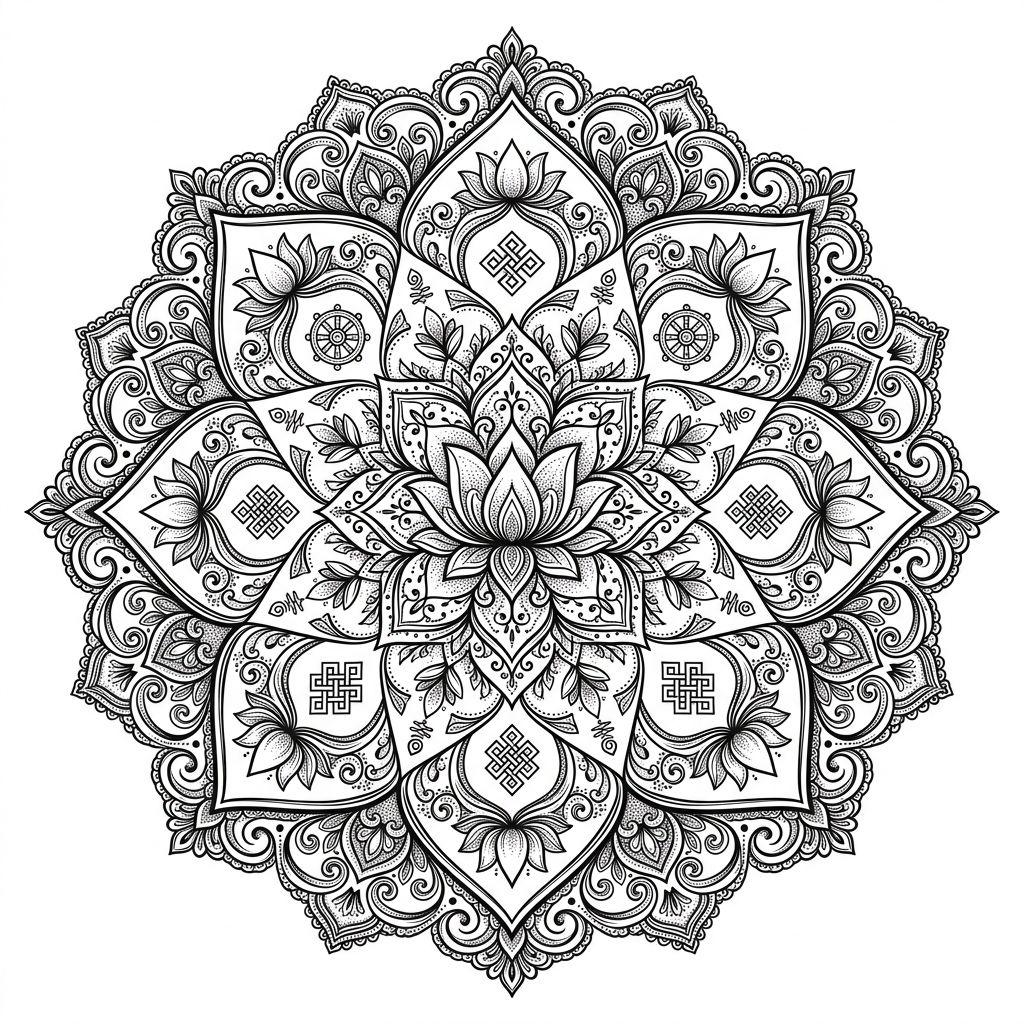 idée tatouage japonais mandala bouddhiste ornemental, design sur fond blanc