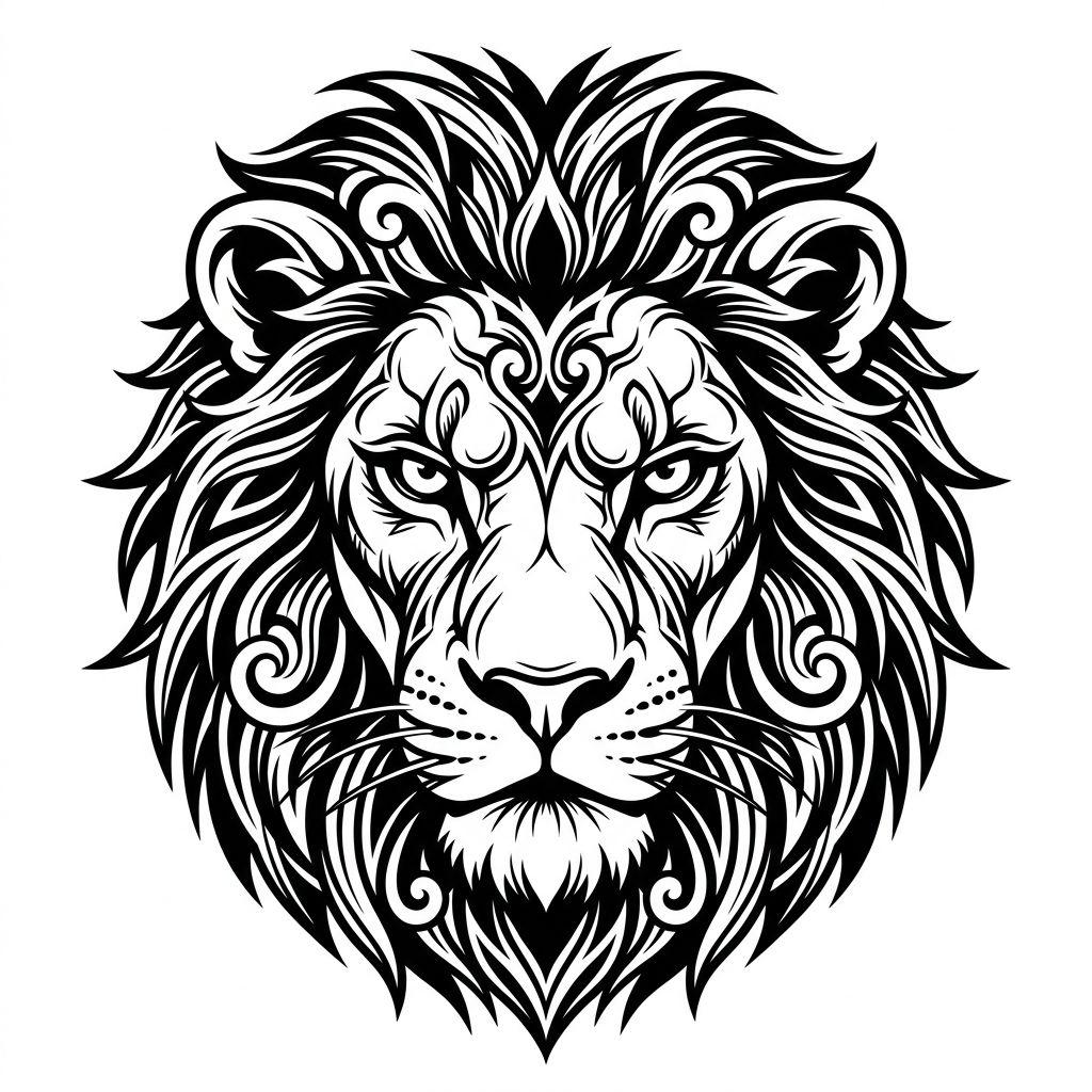 idée tatouage lion lion blackwork tete, design sur fond blanc