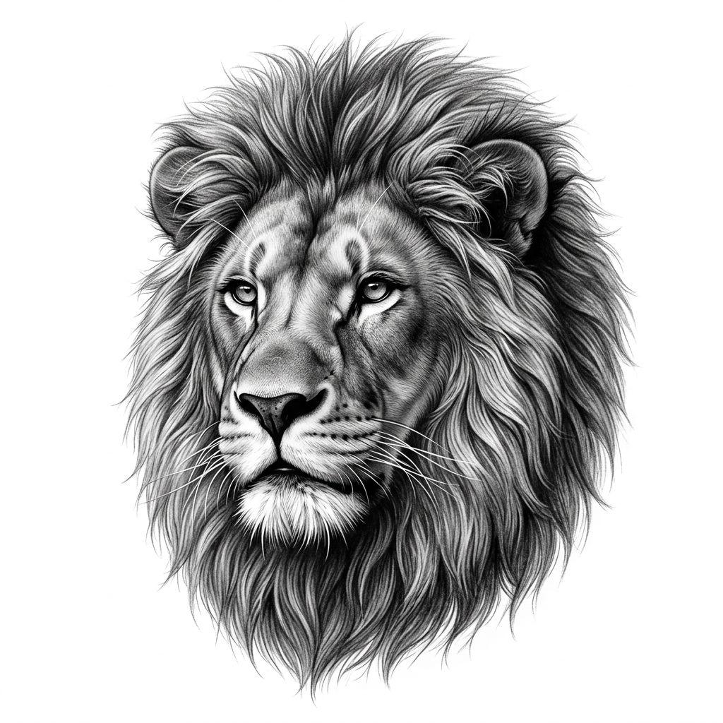 idée tatouage lion portrait lion realiste, design sur fond blanc