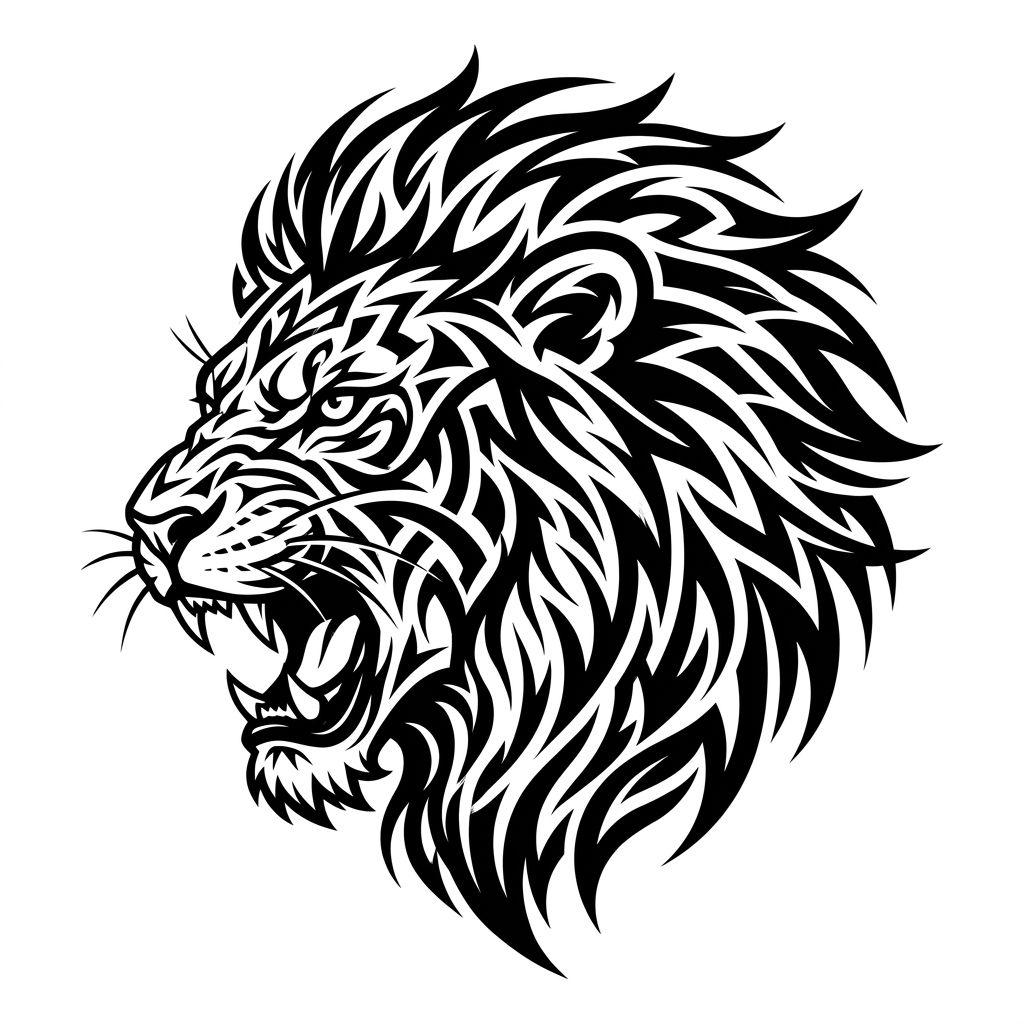idée tatouage lion lion tribal moderne, design sur fond blanc