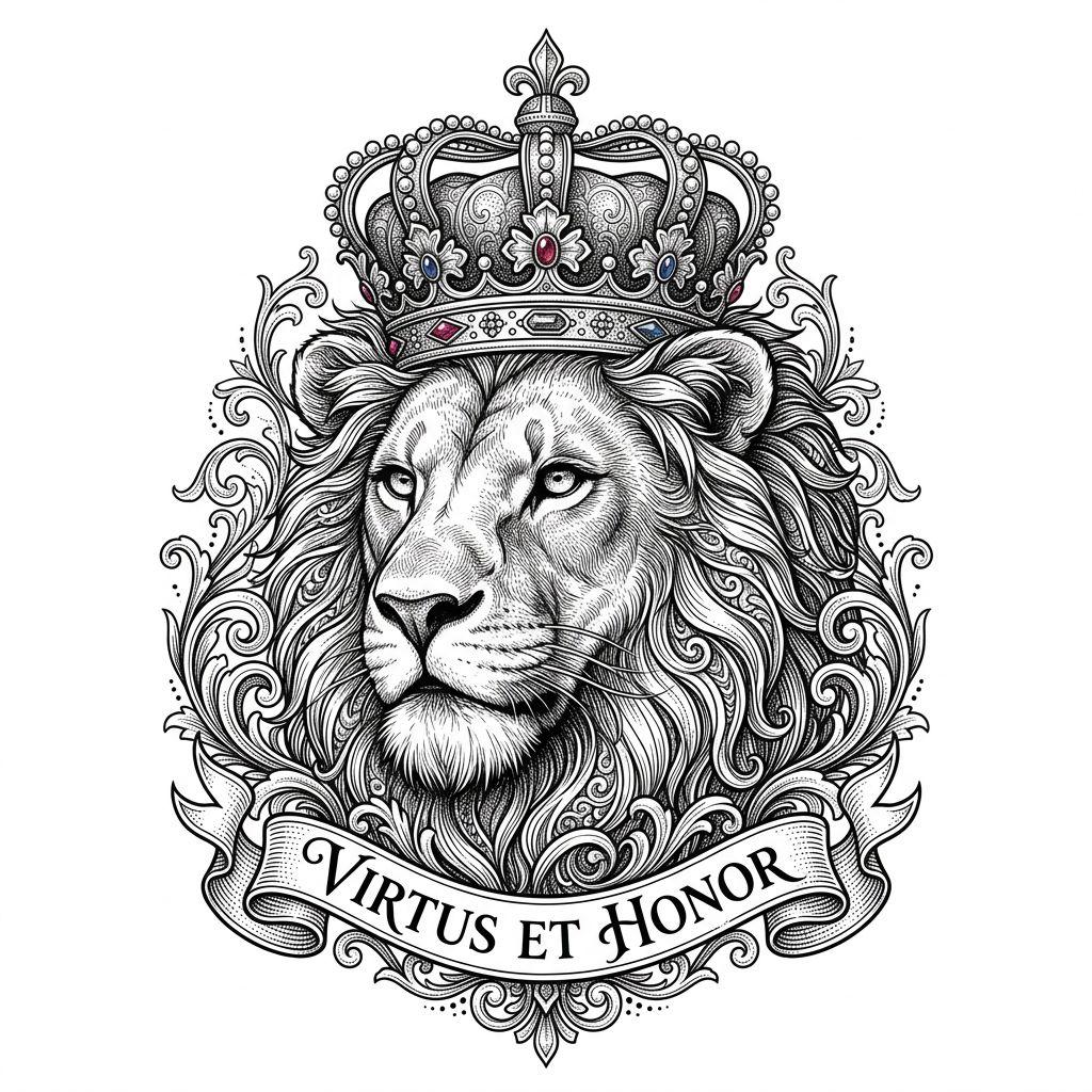 idée tatouage lion roi sauvage premium, design sur fond blanc
