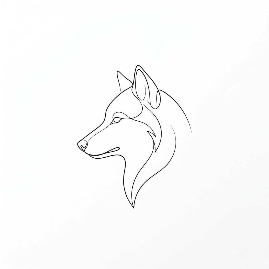idée tatouage loup loup single-line minimaliste, design sur fond blanc