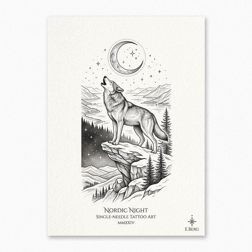 idée tatouage loup loup fine line hurlant, design sur fond blanc