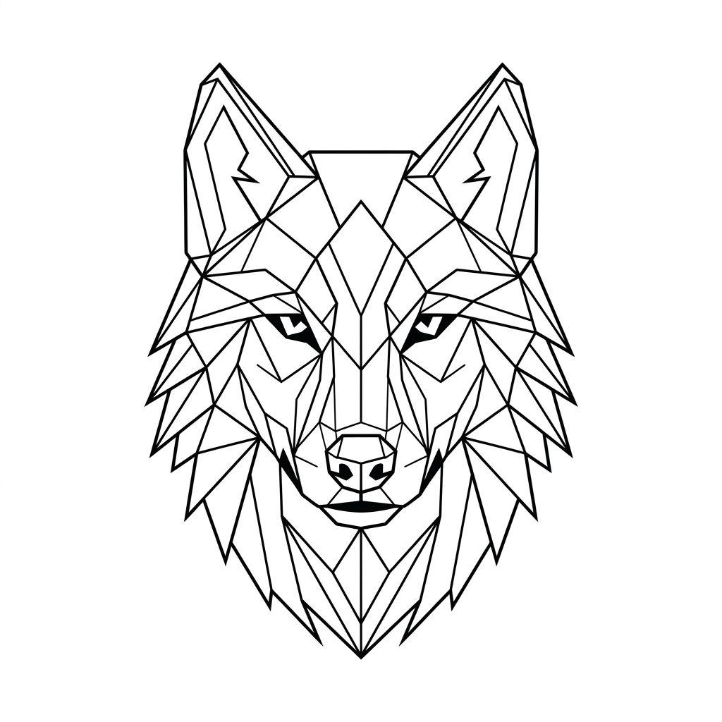 idée tatouage loup loup geometrique facette, design sur fond blanc