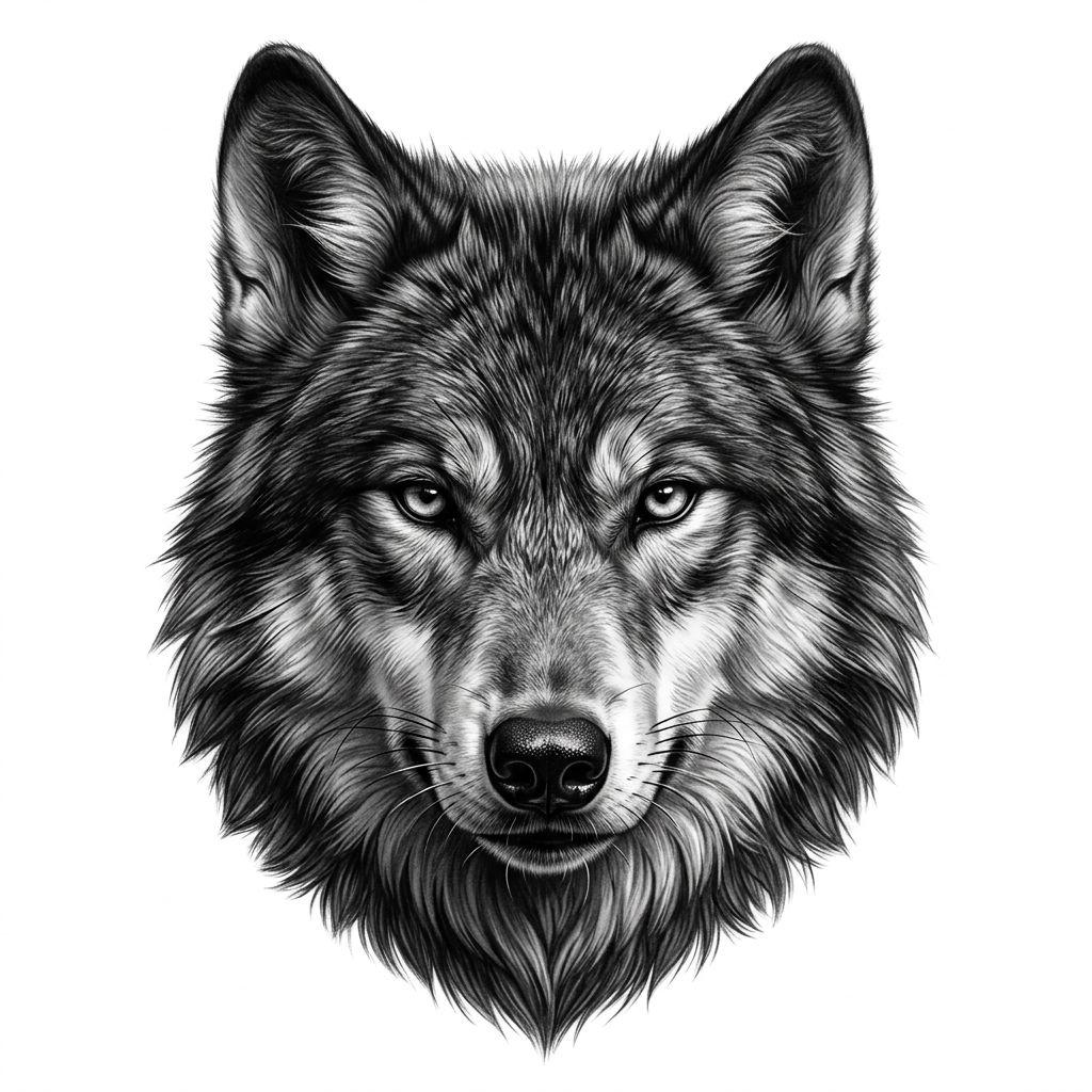 idée tatouage loup loup realiste portrait, design sur fond blanc