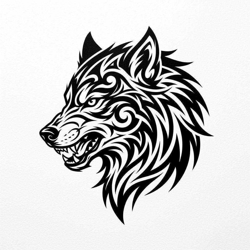 idée tatouage loup loup tribal moderne, design sur fond blanc