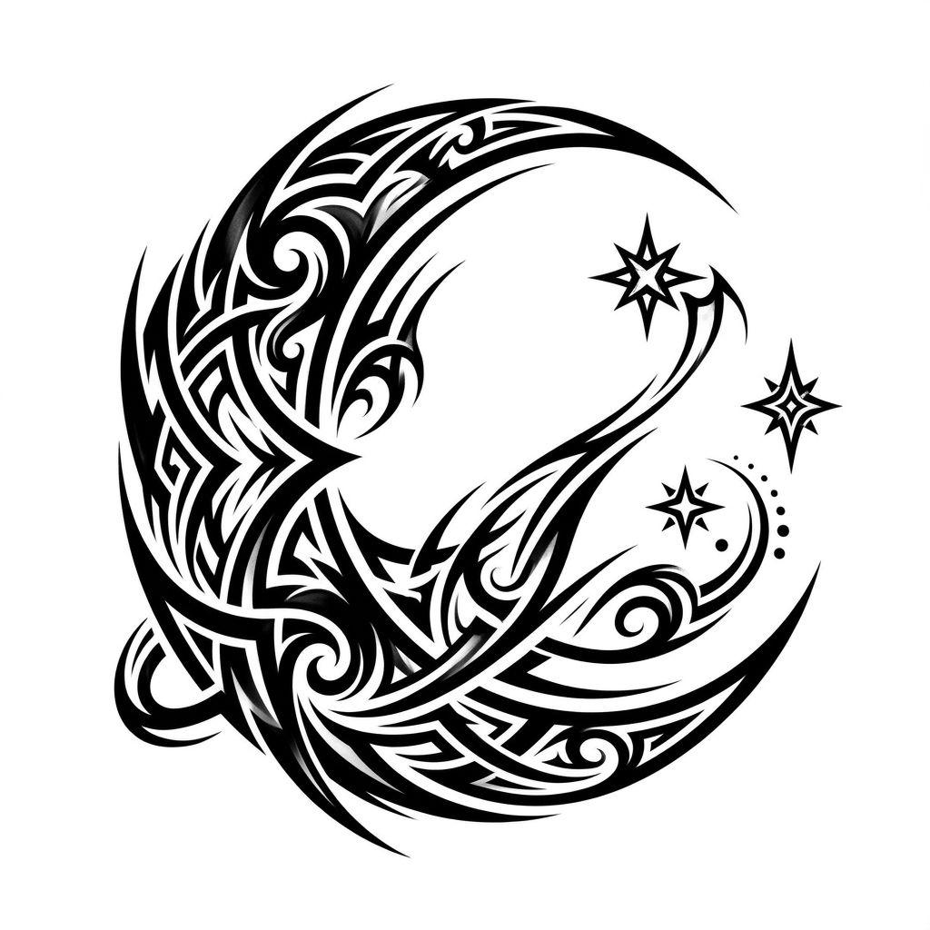 idée tatouage lune lune tribale moderne, design sur fond blanc
