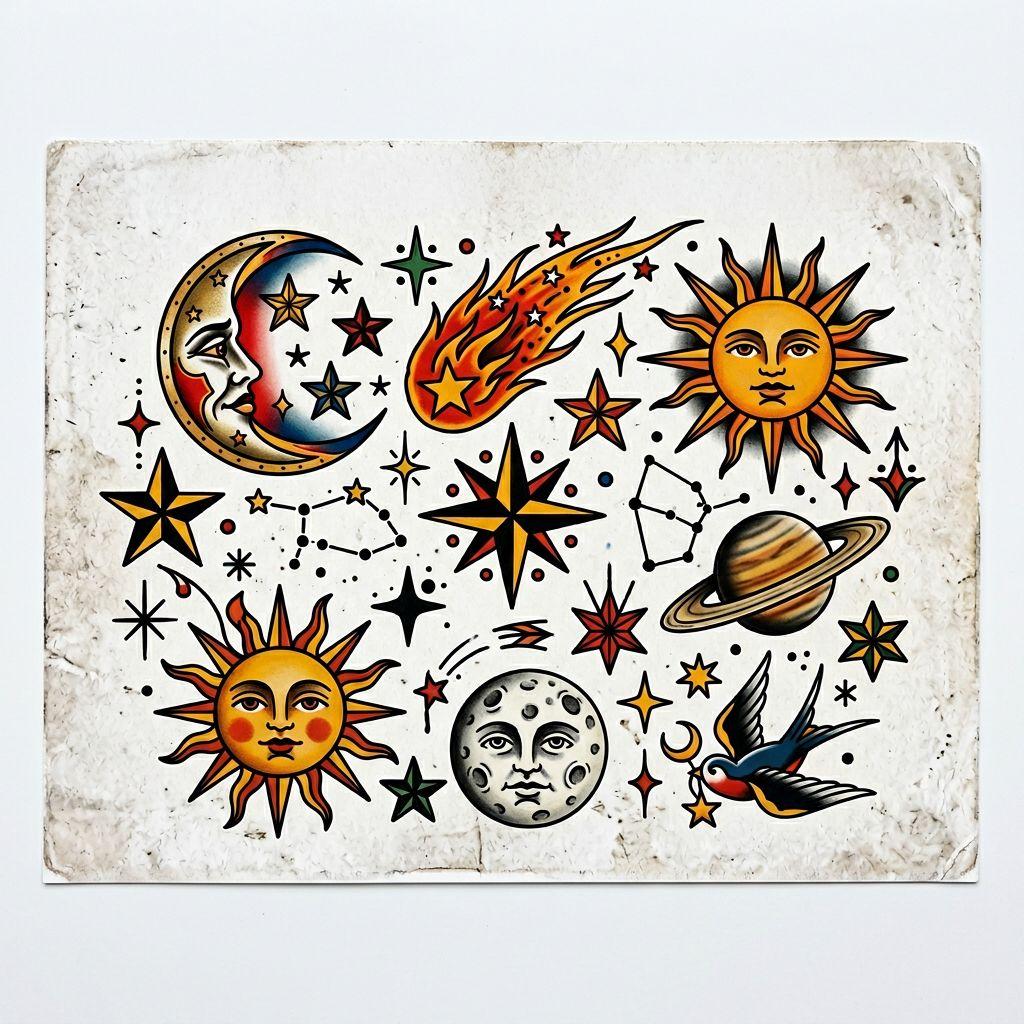 idée tatouage lune patchwork lunaire vintage, design sur fond blanc