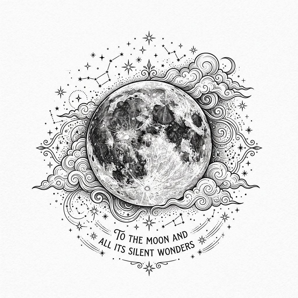 idée tatouage lune reine de la nuit premium, design sur fond blanc