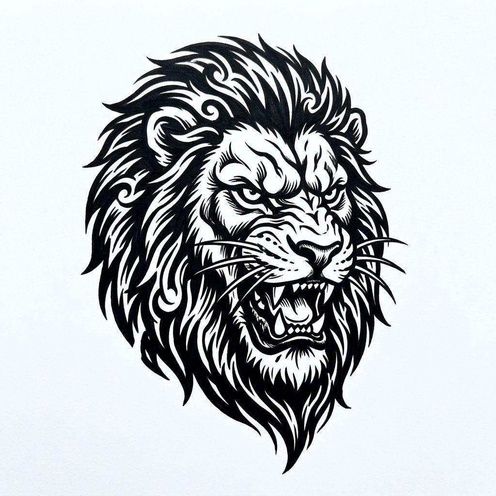 idée tatouage main main lion, design sur fond blanc