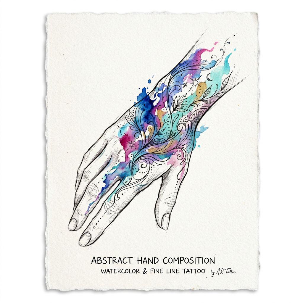 idée tatouage main main aquarelle, design sur fond blanc