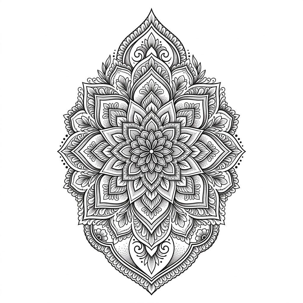 idée tatouage main femme mandala dos de la main, design sur fond blanc