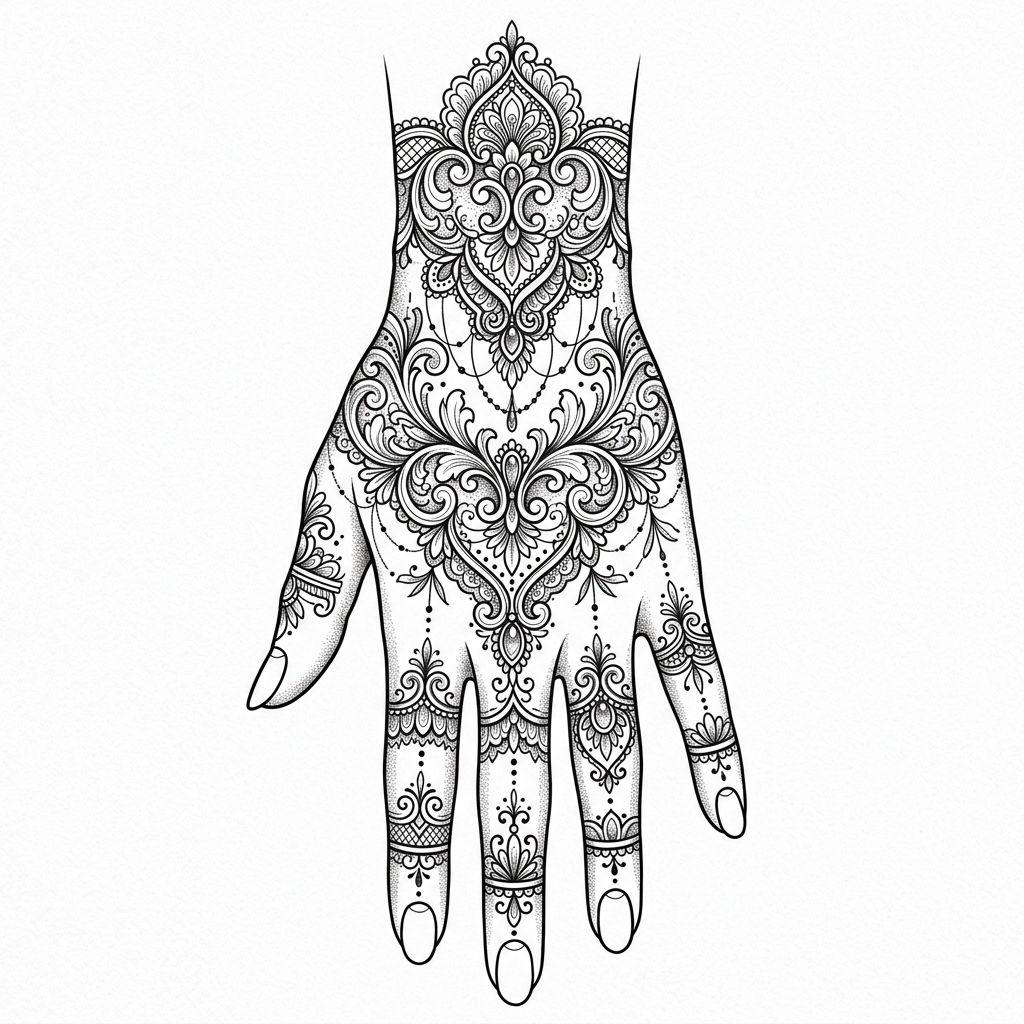 idée tatouage main femme ornemental dentelle, design sur fond blanc
