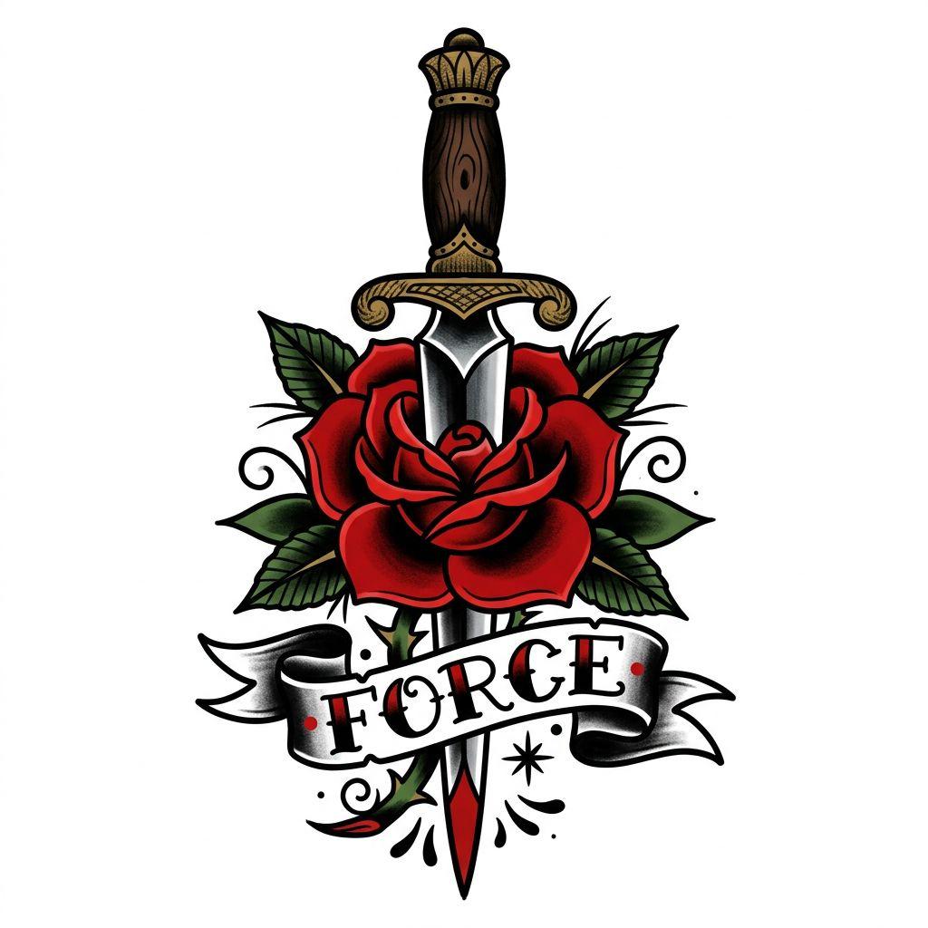 idée tatouage main homme dague old school, design sur fond blanc