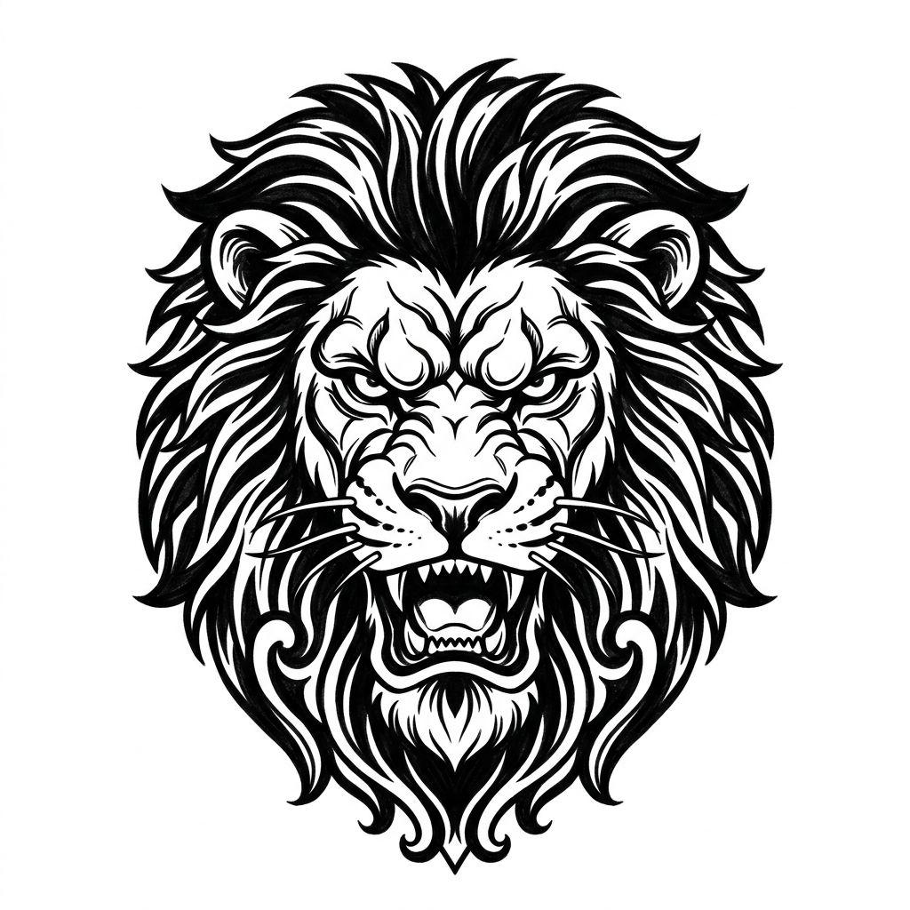 idée tatouage main homme tête de lion, design sur fond blanc