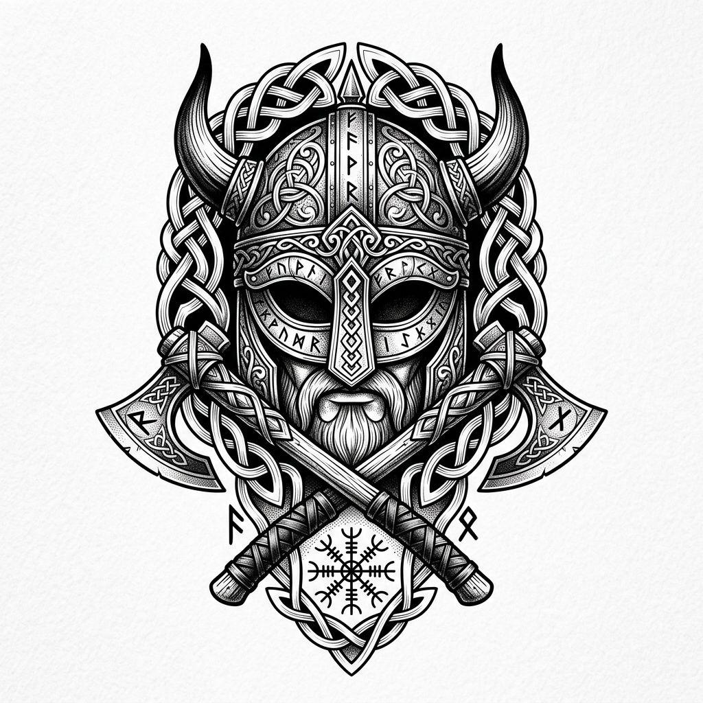 idée tatouage main homme guerrier premium, design sur fond blanc