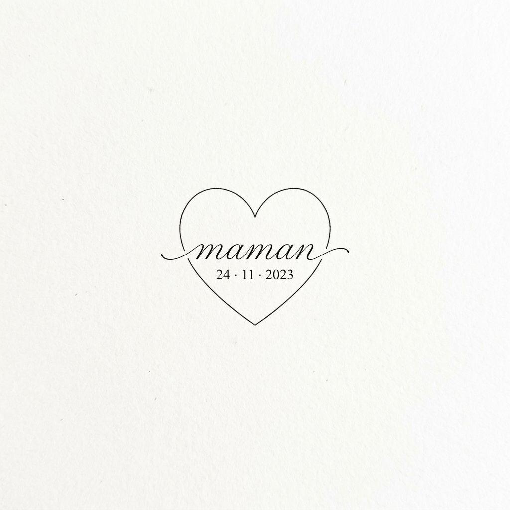 idée tatouage maman cœur date fine line, design sur fond blanc