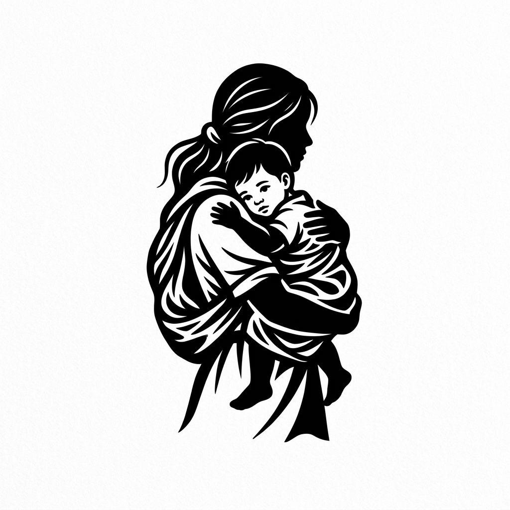 idée tatouage maman mère et enfant blackwork, design sur fond blanc