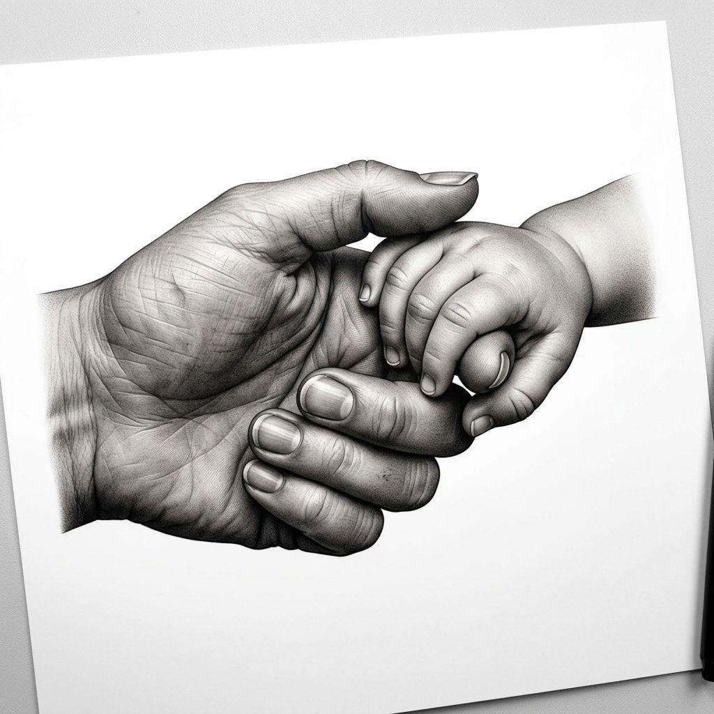 idée tatouage maman mains réalistes mère enfant, design sur fond blanc